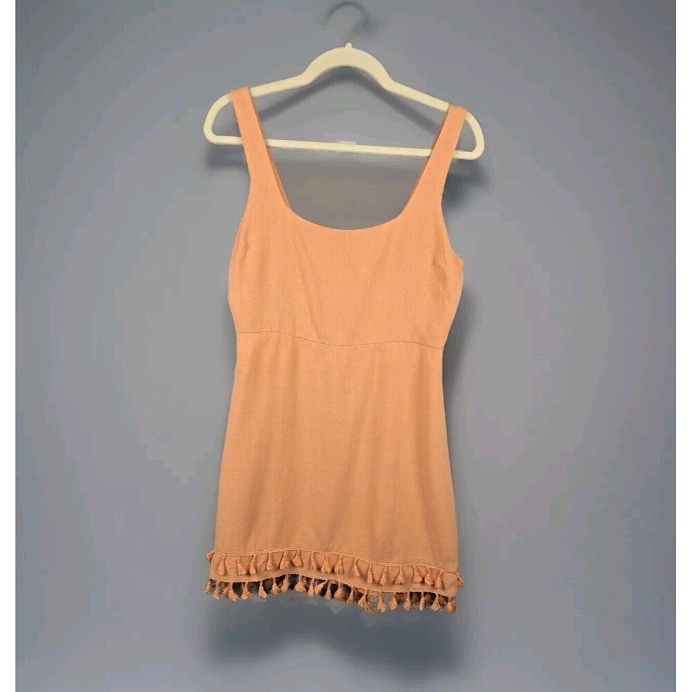 Lulus Peach Mini Dress M Square Neck Sleeveless Ruffle Tassel Hem Summer Party